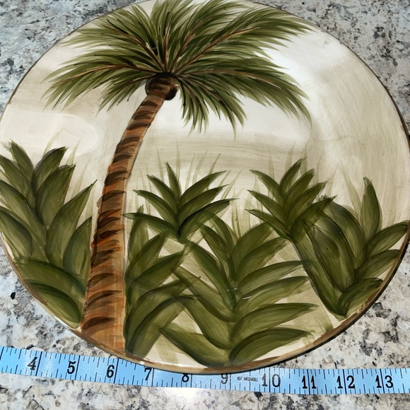 4 Tabletops Unlimited Kona Hand Painted Dinner Plate Palm Tree Design - Picture 4 of 13